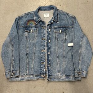 NWT Old Navy Light Blue Denim Jacket with Rainbow Embroidery